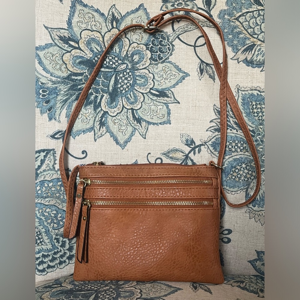Brown Cross over faux leather bag
